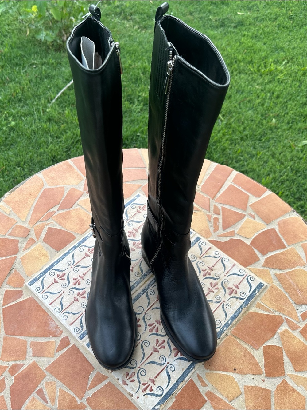 Michael Kors Tall Black‎ Leather Riding Boots with Side Zip